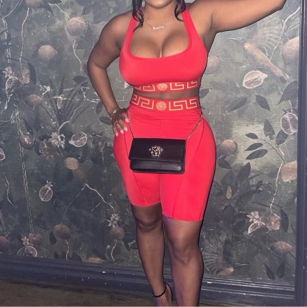 Versace Red Bike Shorts and top